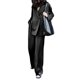 thumbnail image 1 of Txlixc Traje de 2 piezas para mujeres, cuello de solapa, manga larga, chaqueta de doble fila + pantalones de piernas anchas Txlixc moda, 1 of 8