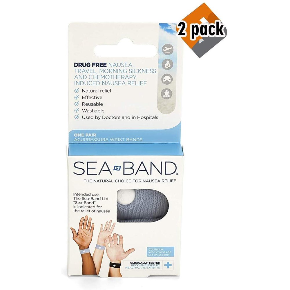 SeaBand Adult Wristband, Natural Nausea Relief, 1Pair, Colors May