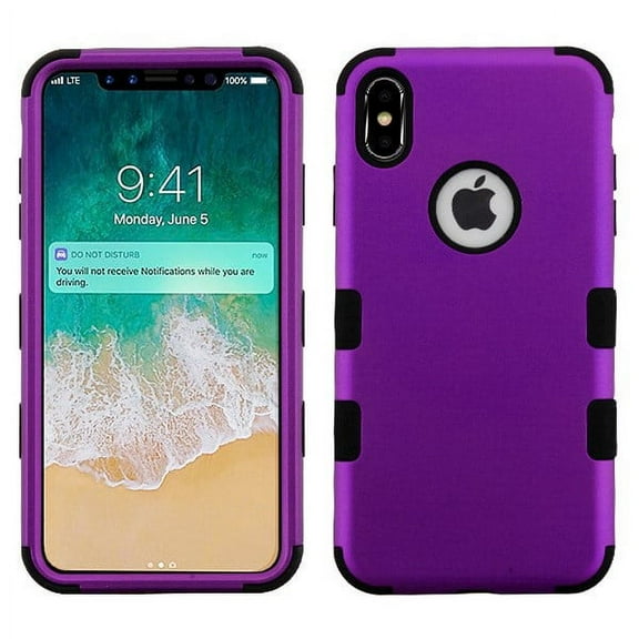 Apple iPhone Xs Max (6.5 in) Phone Case Tuff Hybrid Shockproof Impact Rubber Dual Layer Hard Soft Protective Hard Case Cover Logo Hole Rubberized Purple Phone Case for Apple iPhone Xs Max