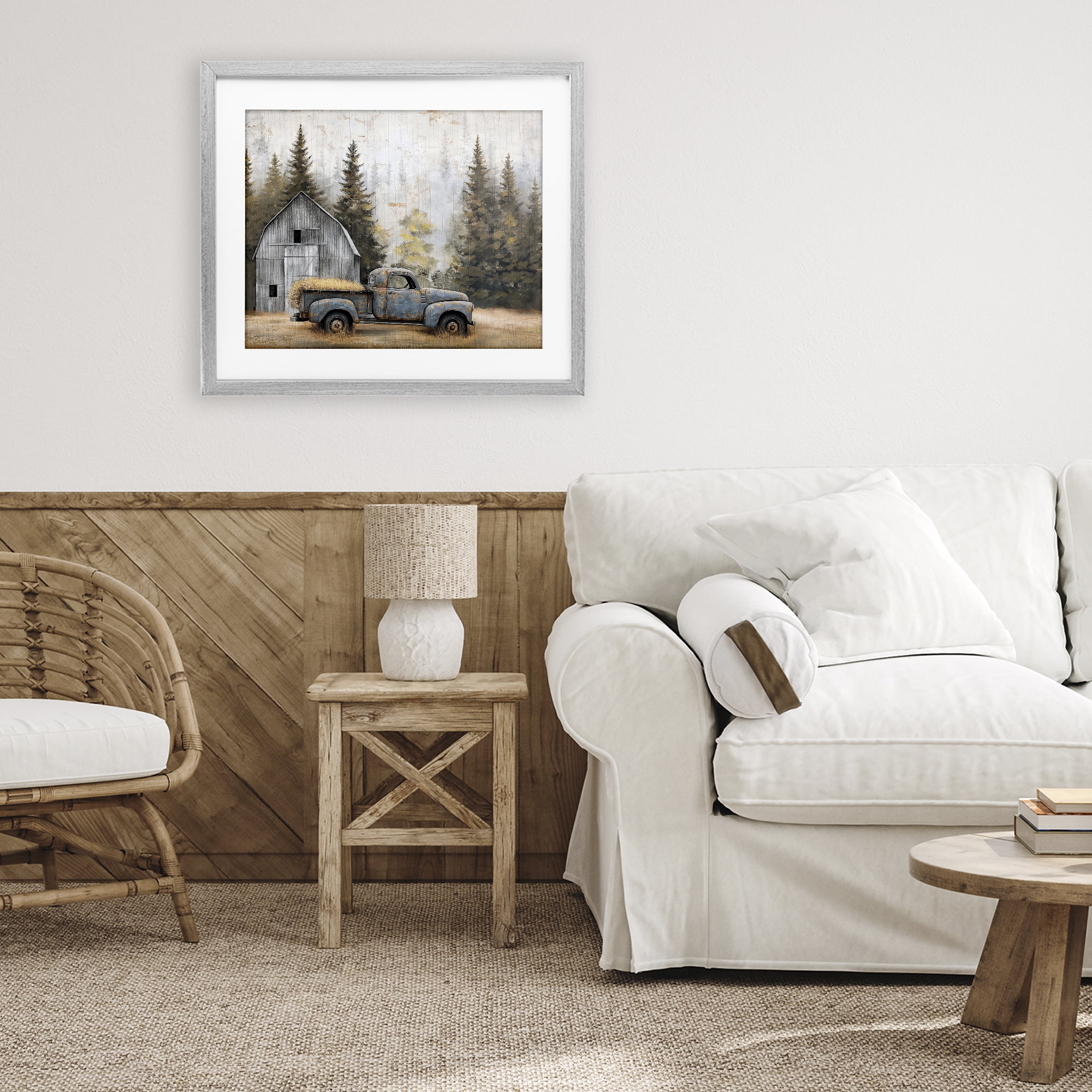 Stupell Industries Autumn Barn & Pine Forest Gray Framed Print Under Glass, design by Imagine It Images