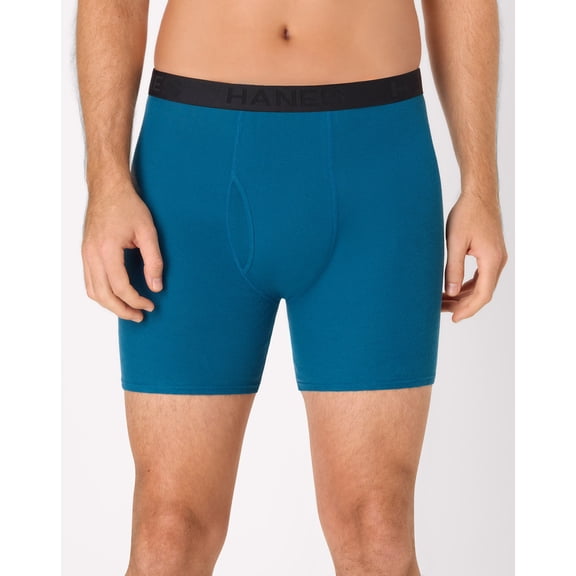 Hanes Ultimate Underwear Boxer Briefs Pack - 4-Pack - ComfortSoft Moisture-Wicking Cotton Black/Gray/Stripe/Teal L Men's