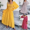 thumbnail image 2 of LEZMORE Fashion Dresses for Women Spring and Summer Square Neck Long Sleeve Cotton Blend Dress Pleated Long Dresses, Yellow, 2 of 8