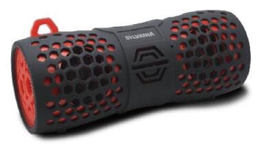 black and red bluetooth speaker