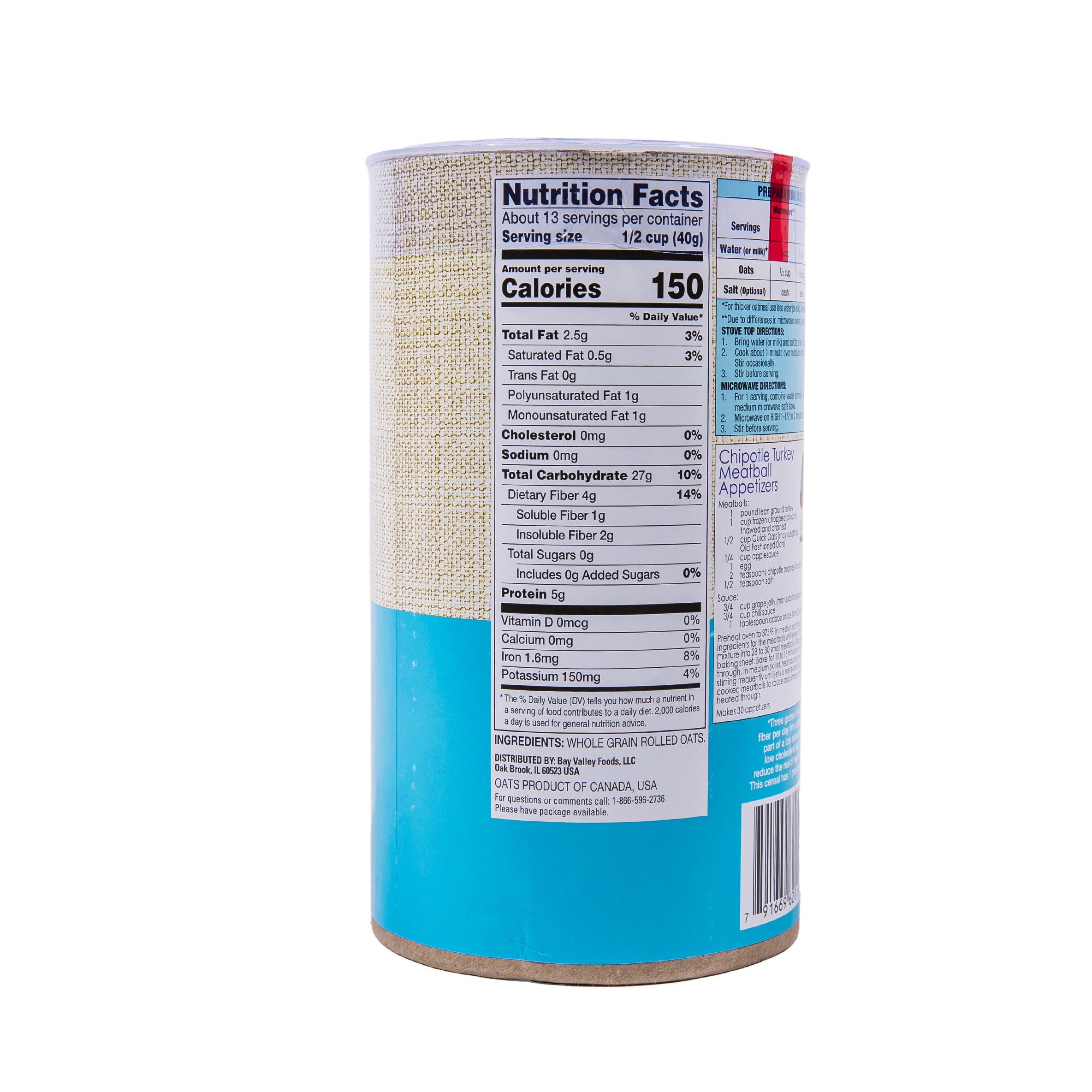 Ralston Whole Grain Quick Cooking Oats, Instant Oatmeal, 18 oz Canister