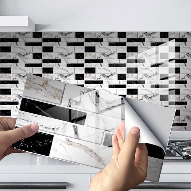 Qixi 72Pcs Paste Wallpaper Marble Design Wall Tile Black Clearance Sale!