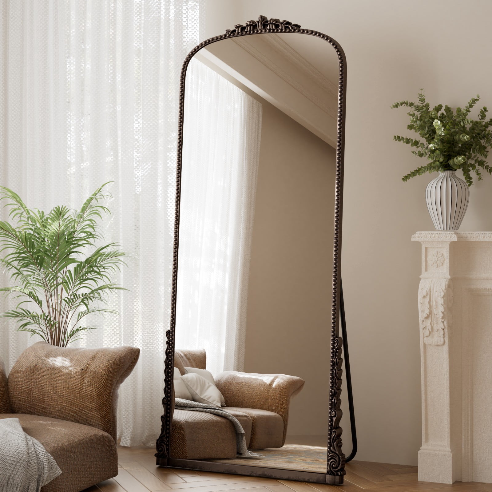 SHATTERVIEW 71"x32" Arched Full Length Mirror Vintage Floor Mirror with Stand Wall-Mounted Mirror, Antique Bronze