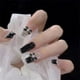 thumbnail image 1 of 24 Uds uñas postizas acrílicas artificiales con diseños de perlas de lazo negro, uñas postizas cuadradas de longitud media, cubierta completa reutilizable, 1 of 5