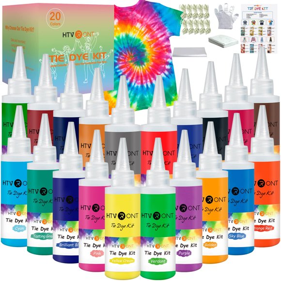 Kit Tie Dye HTVRONT de 20 colores con botellas extra grandes de 120 ml