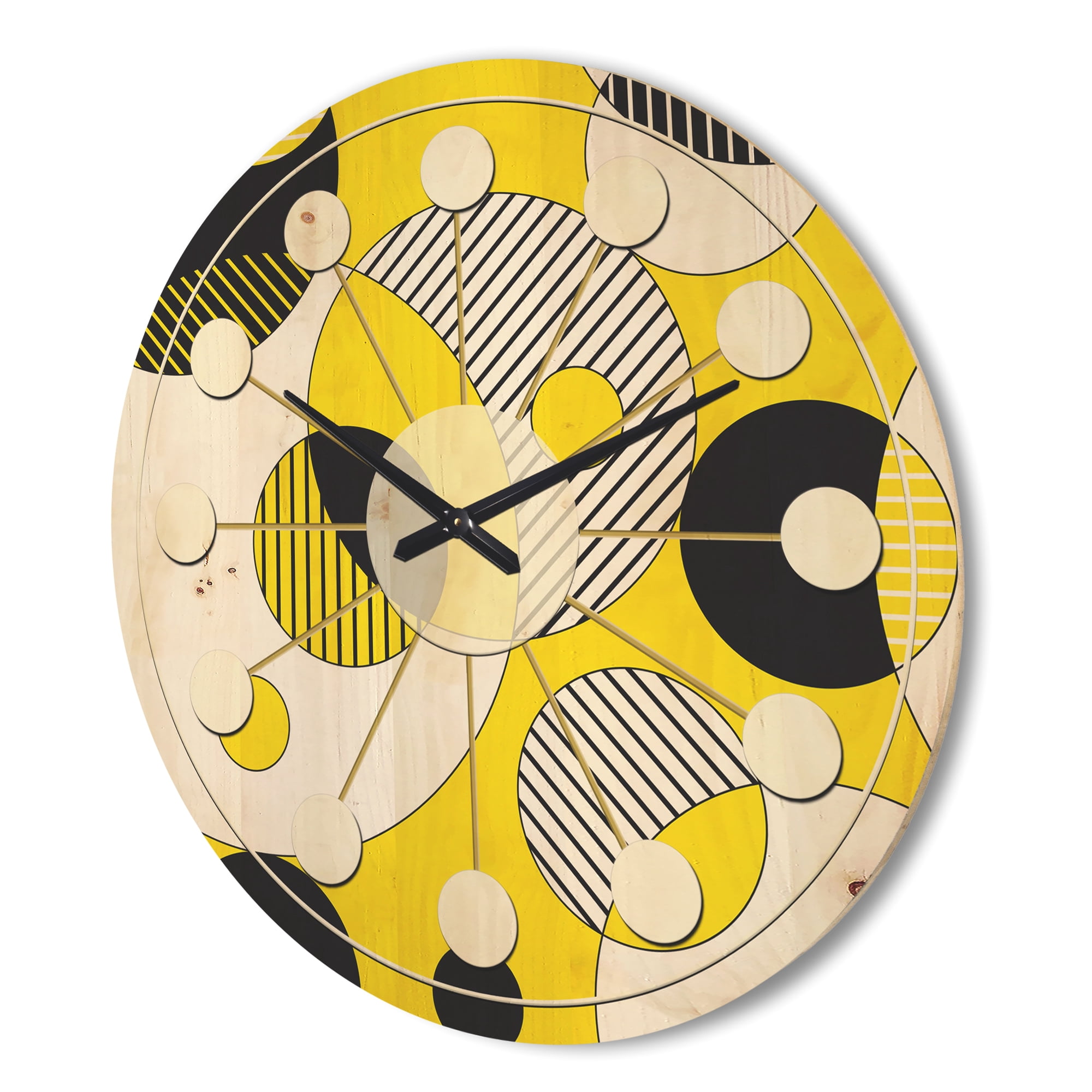 Designart 'Circular Abstract Retro Pattern Geometric I' Mid-Century Modern Wood Wall Clock