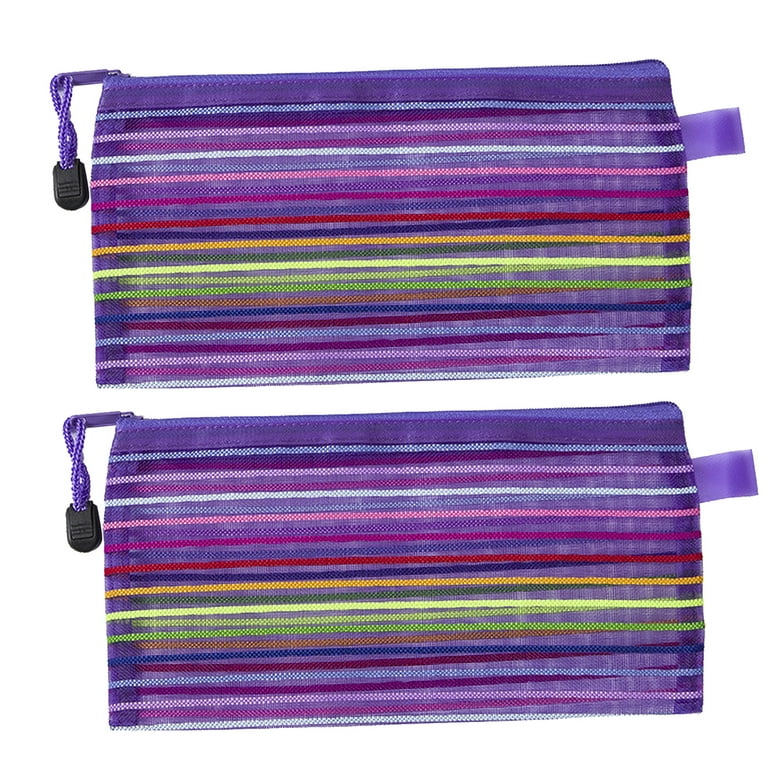 2Pcs Colorful Mesh Pouch Multifunctional Pen Bags Offices Students Supplies  Purple Nylon 