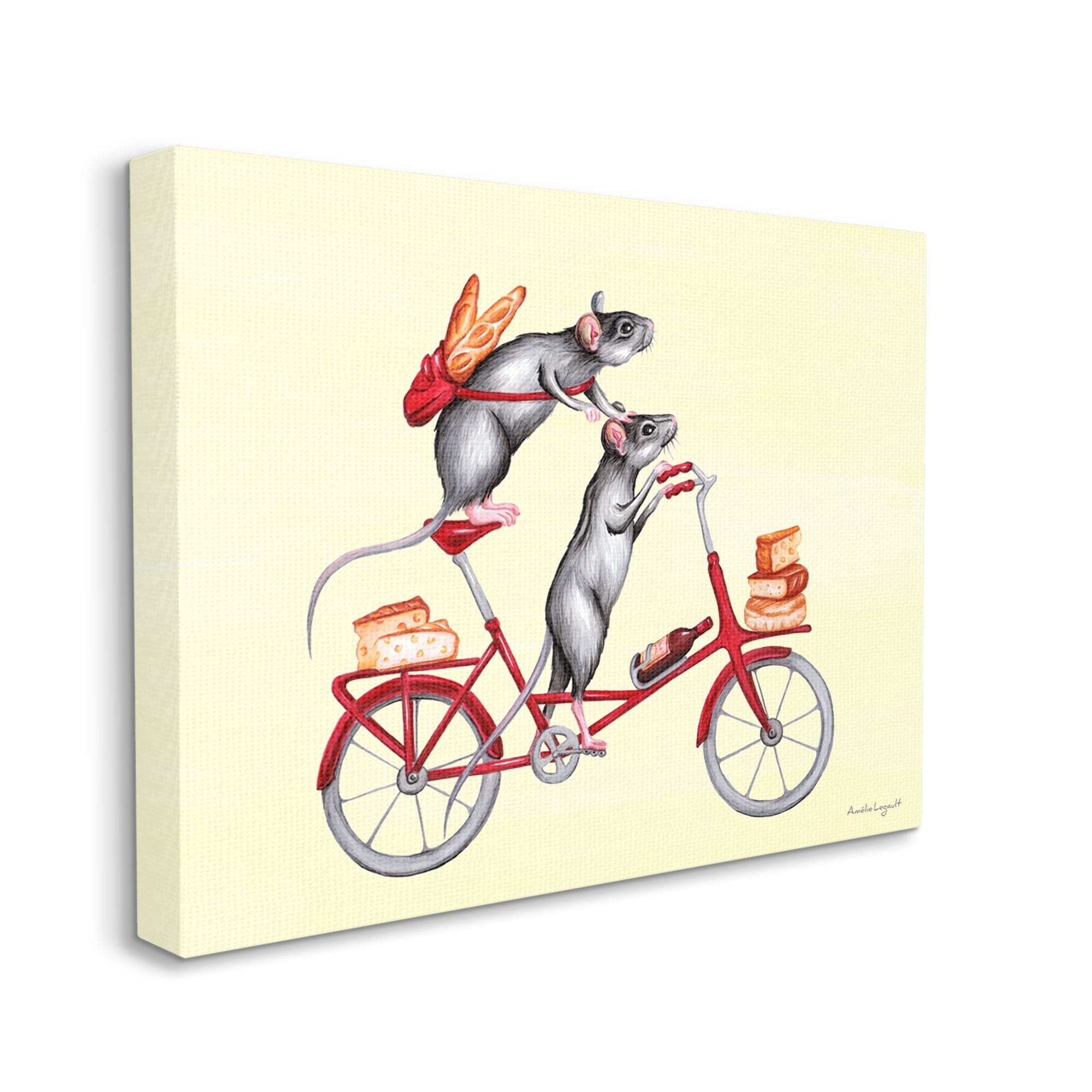 Stupell Industries Mice On Bicycle Carrying Picnic Lunch Bread Cheese Graphic Art Gallery Wrapped Canvas Print Wall Art, Design by Amelie Legault