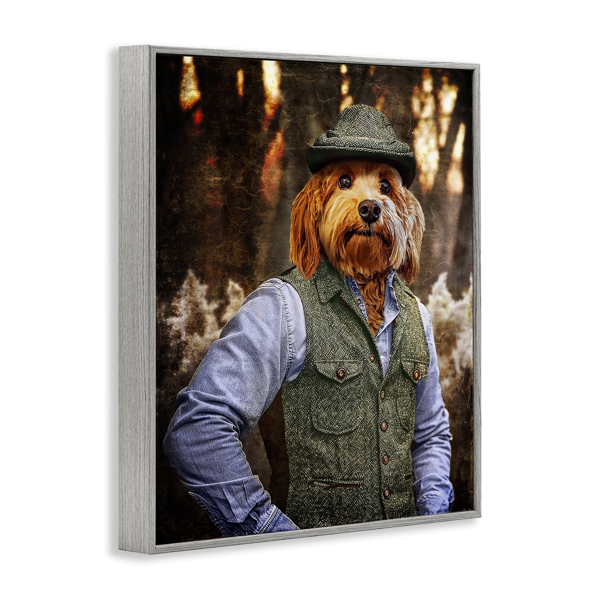Stupell Industries Terrier Dog Classic Clothing Animals & Insects Painting Gray Framed Art Print Wall Art, 24 x 30