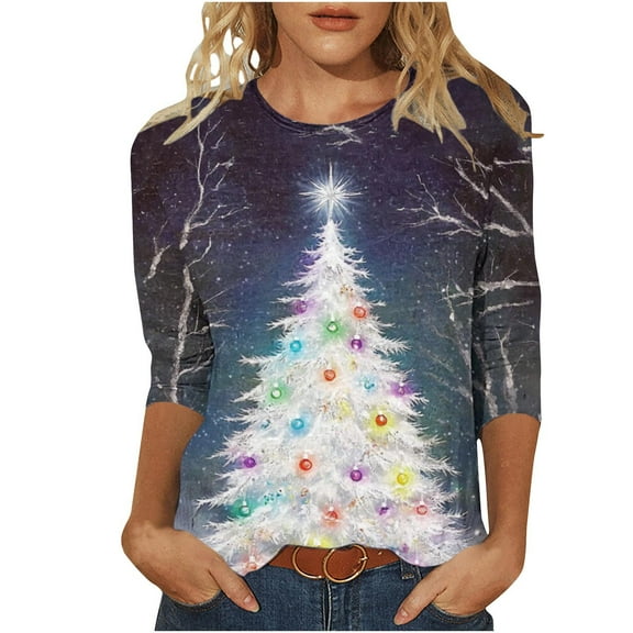 Christmas Tops for Women Halter Tops With Built In Bra White 3/4 Sleeve Shirts Plus Work Blouses Office Petite