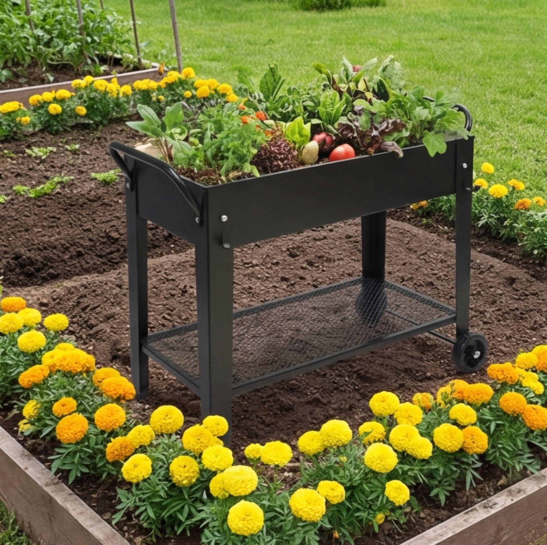 Large Planter Raised Beds with Legs Outdoor Metal Planter Box on Wheels Elevated Garden Bed for Vegetables Flower Herb Patio 40x 11 x 31.5 in