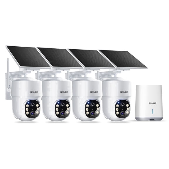 Soliom 5MP Wireless Outdoor Solar Camera (4-Pack) – No Subscription, Auto Tracking, Pan & Tilt, 3K Color Night Vision, Works with 2.4G/5G Routers