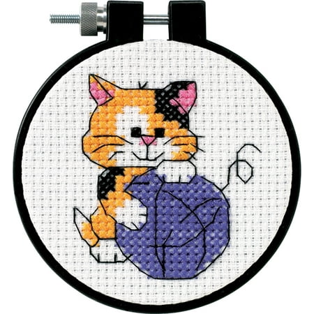 Dimensions/Learn-A-Craft Counted Cross Stitch Kit 3" Round Cute Kitty (11 Count)