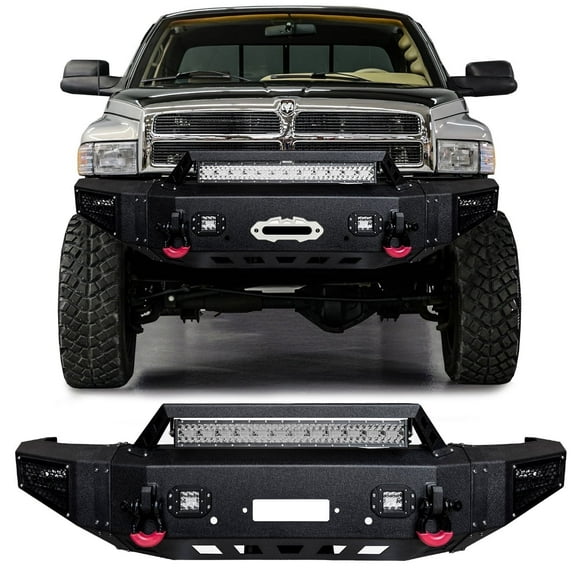 Vijay Compatible with 1994-1995-1996-1997-1998-1999-2000-2001-2002 Dodge Ram 1500/2500/3500 Front Bumper with Lights and D-Rings