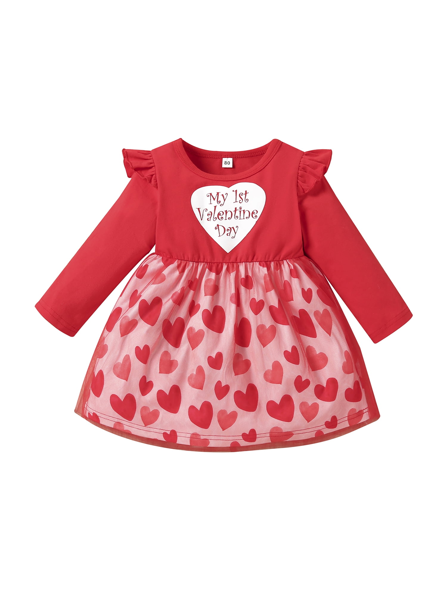 Opperiaya Toddler Baby Girl Valentines Day Dress Cotton Long Sleeve Love&Heart Print Princess Tutu Dress 