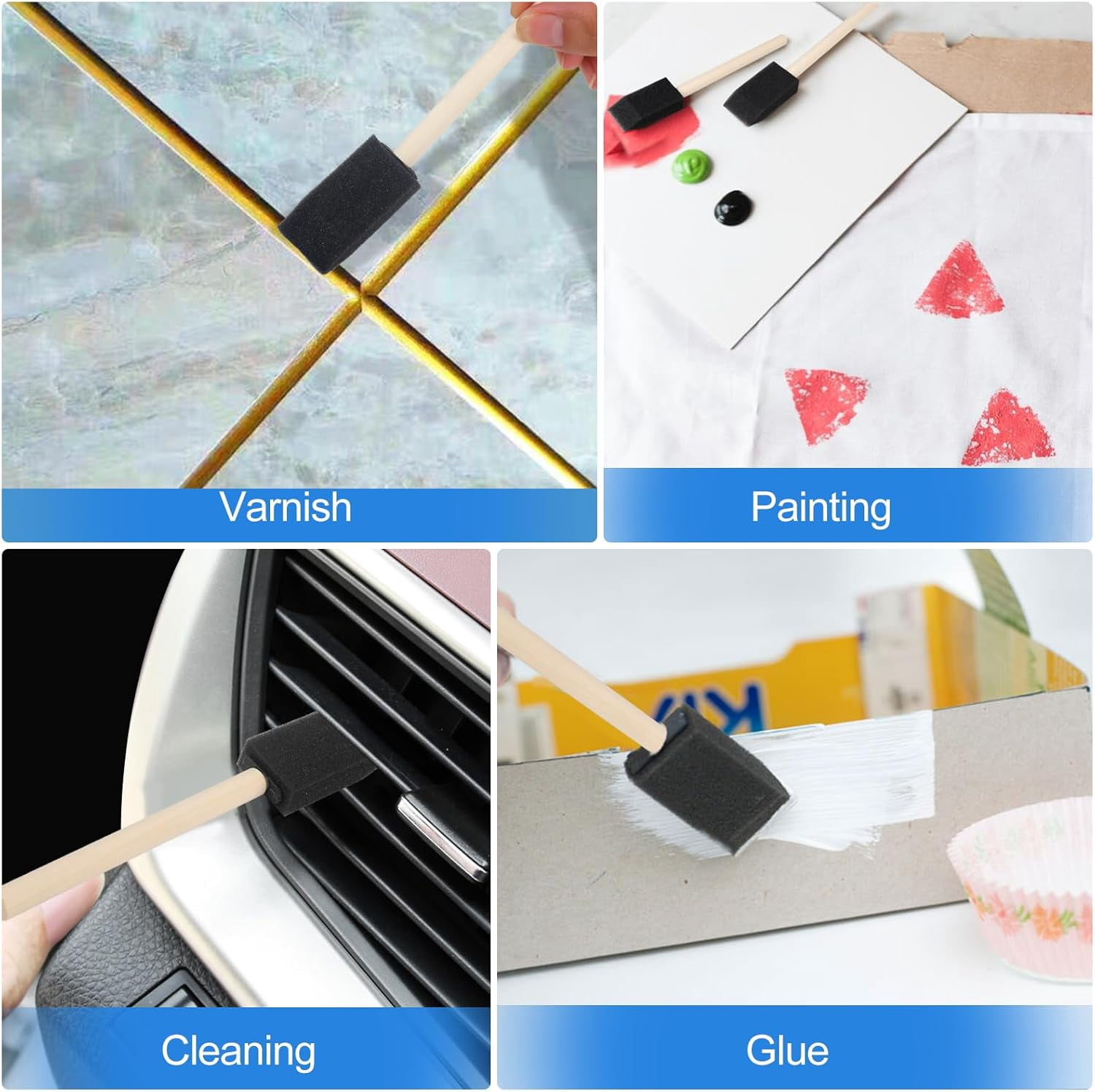 200 Pcs Foam Brush,1” Foam Paint Brushes, Wood Handle Sponge Paint Brush, Foam Brushes for Painting for Staining, Varnishes, and DIY Craft Projects