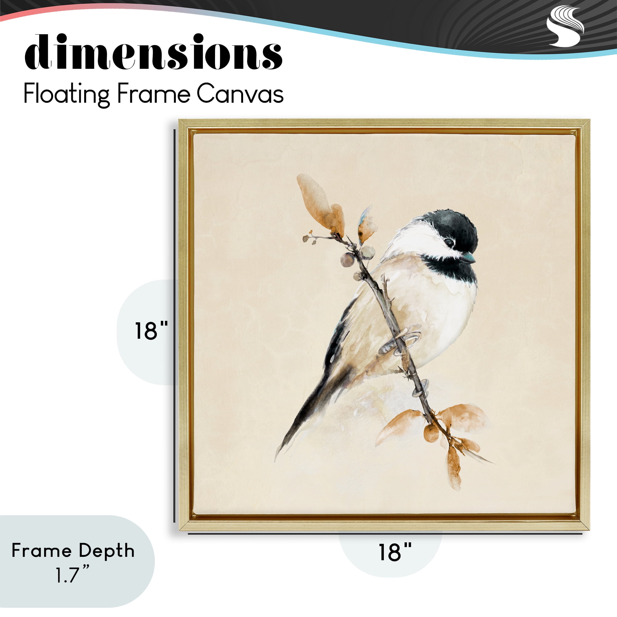 Stupell Industries Muted Watercolor Chickadee Gold Framed Floater Canvas Wall Art, design by Diannart