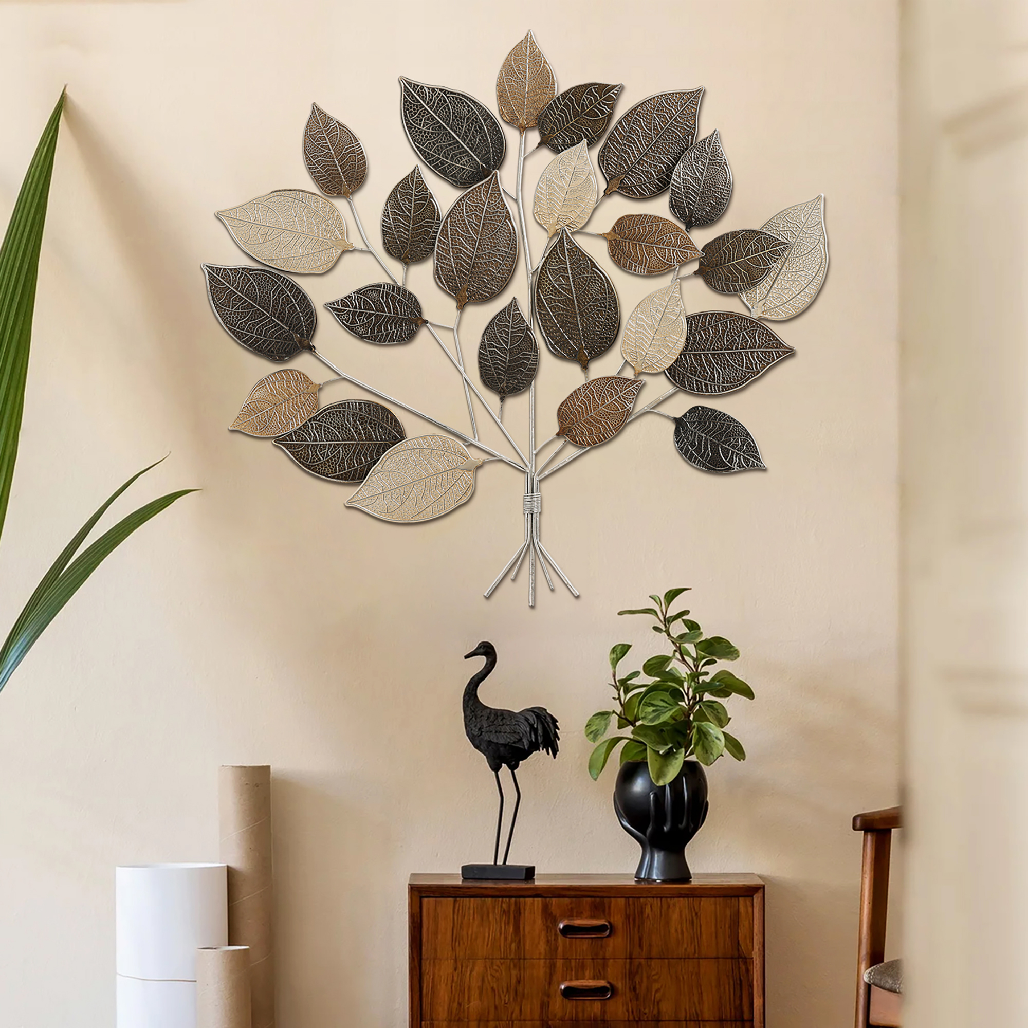 COZAYH Farmhouse Metal Leaves Wall Decor, Traditional Wall Art Hanging for Home Living Room
