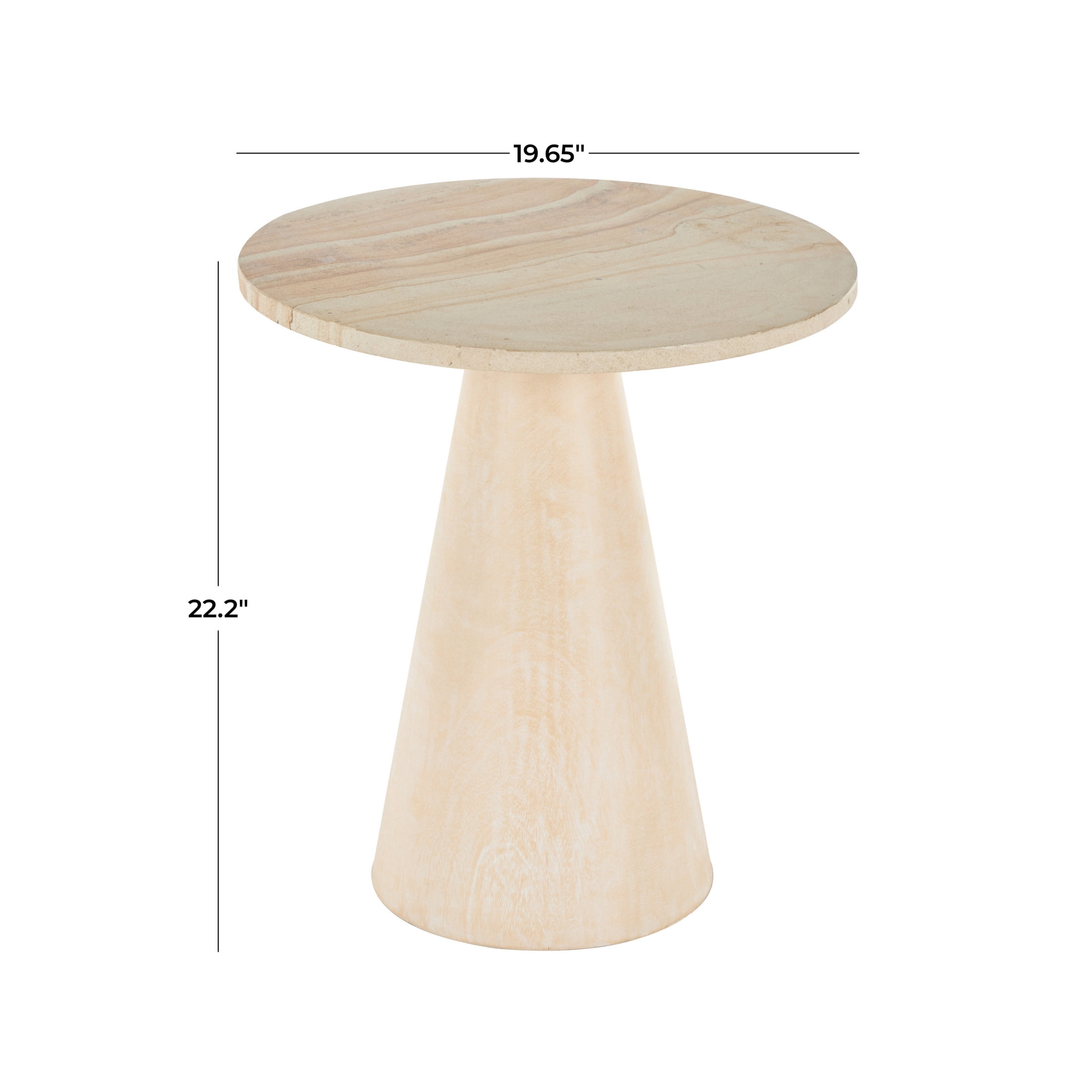 DecMode 20" x 22" Cream Suar Wood Handmade Cone Accent Table with Beige Marble Tabletop, 1-Piece