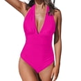 thumbnail image 1 of Cathalem Swim Suit Tummy Control Bathing Suit V Neck Ruched Modest Swimwear,Hot Pink L, 1 of 5