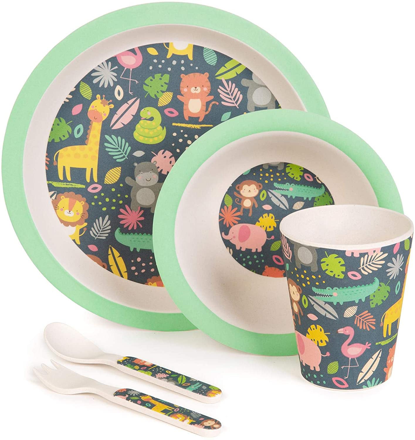 5 Pcs Kids Breakfast Set Ceramic Plate Bowl Mug Children Porcelain Dinner Cereal 
