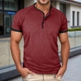 thumbnail image 1 of T-shirts pour Hommes à Manches Courtes, Col Rond, Henley, Chandail Léger Rouge avec Boutons, T-Shirts d'Été pour Hommes, 1 of 7