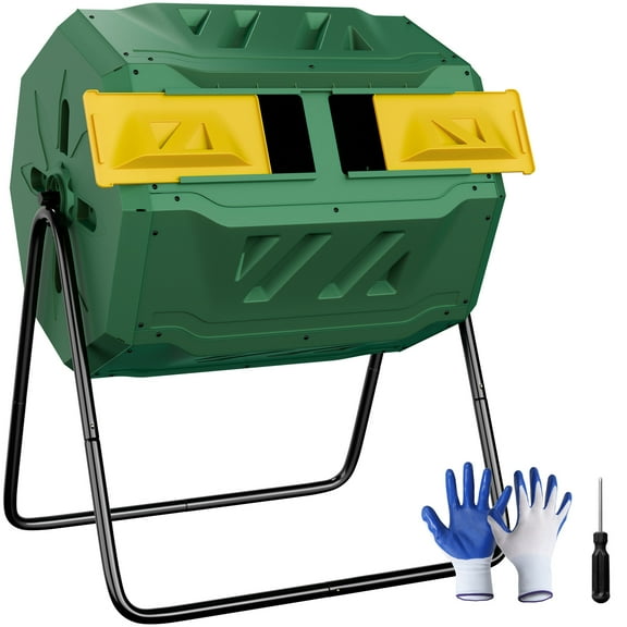 ZENY 43 GAL Rotating Bin Compost Tumbler Dual Compost Bin Ventilating Container, Green