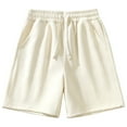 thumbnail image 2 of Summer Mens Shorts Solid Color Loose Casual Sports Capris Shorts Half Shorts Pants Fashion Clothes Beige L, 2 of 9