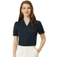 thumbnail image 1 of INSPIRE CHIC Chemisier à Col pour Femmes, Manches Courtes, Bleu Marine, TG, 1 of 4