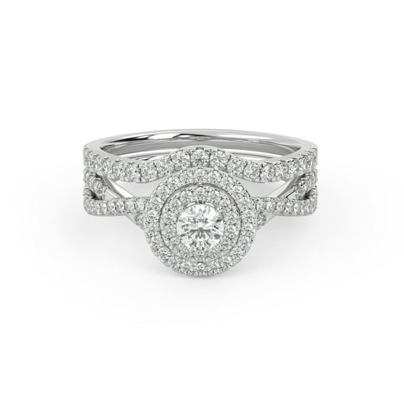 AFFY Twisted Infinity Double Halo Bridal Set Ring for Women, 0.80 Carat (ctw) Round Cut Lab Grown Diamond Engagement Wedding Ring In 14K White Gold Over Sterling Silver F-G-H, SI Quality -4