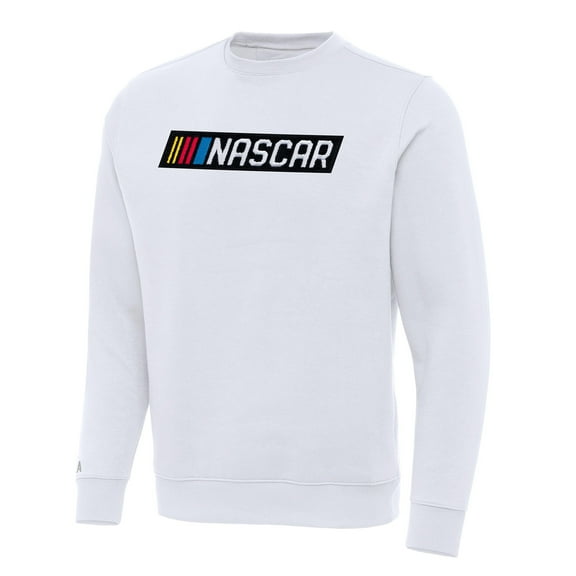Men's-Antigua  White NASCAR Victory Crewneck Pullover Sweatshirt