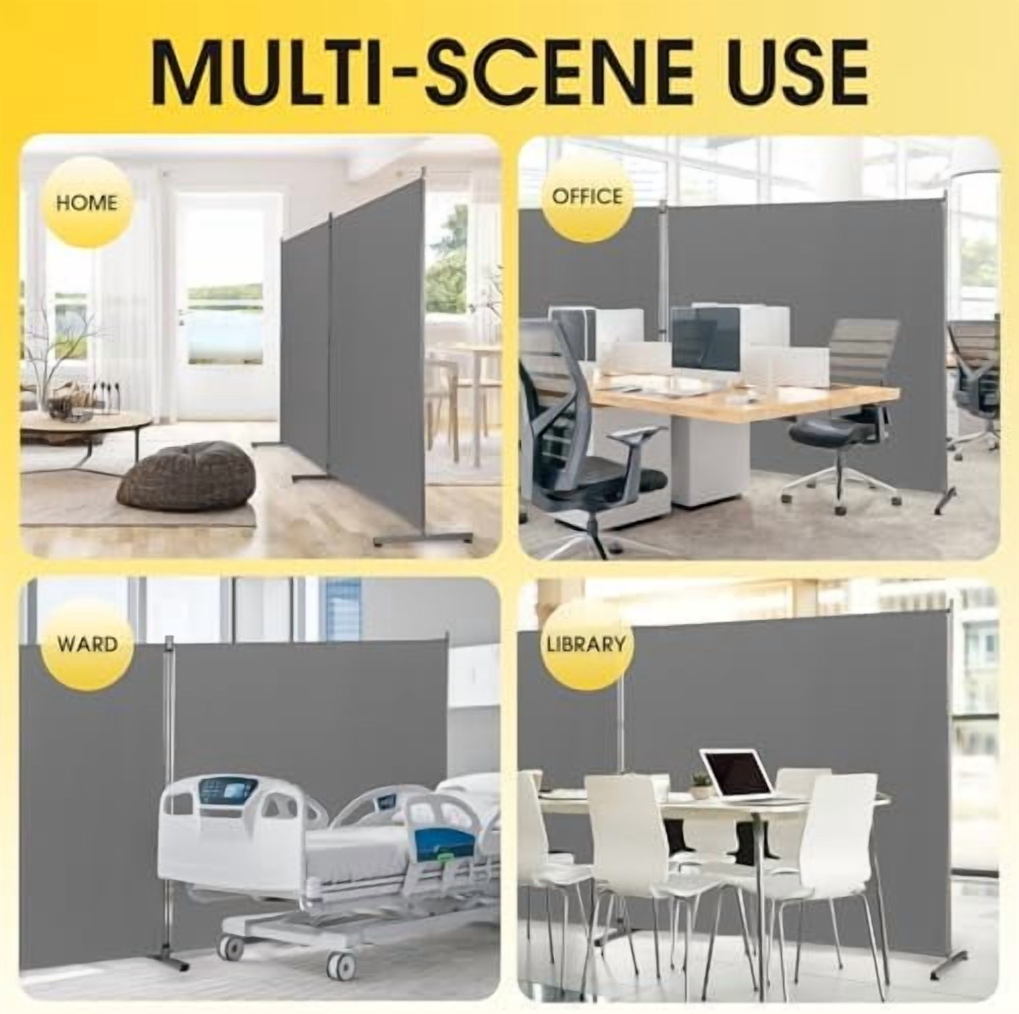 Indoor Room Divider, Portable Office Divider, Room Divider Wall Screen 2 Large Panel, Folding Partition Privacy Screen Walls Dividers for Room Separator 142" W x 71" H,Gray