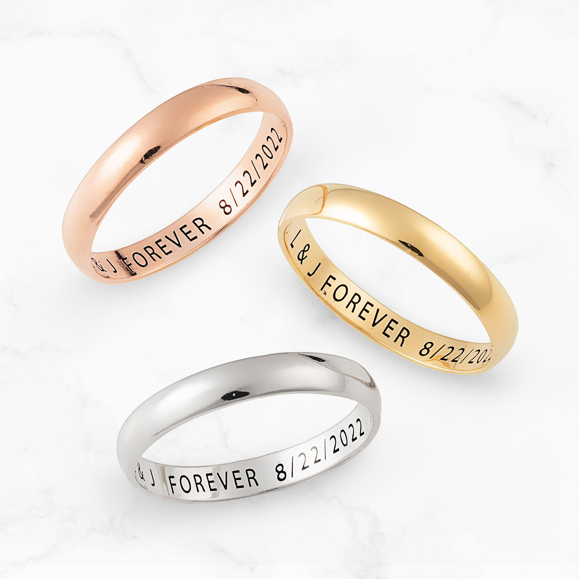 Vow & Forever Personalized Planet Bridal 14K Gold over Sterling Silver Inside Engraved Slim Wedding Band (3mm) ,Women's