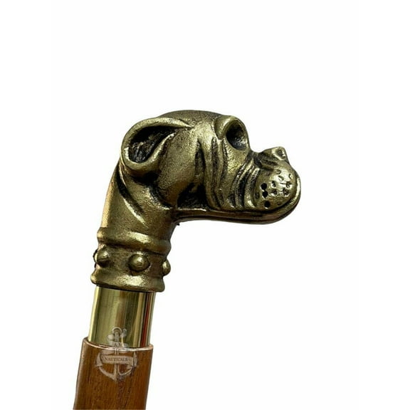 AM NAUTICALS Bulldog Head Handle Wooden Walking Cane Best Gift For Her