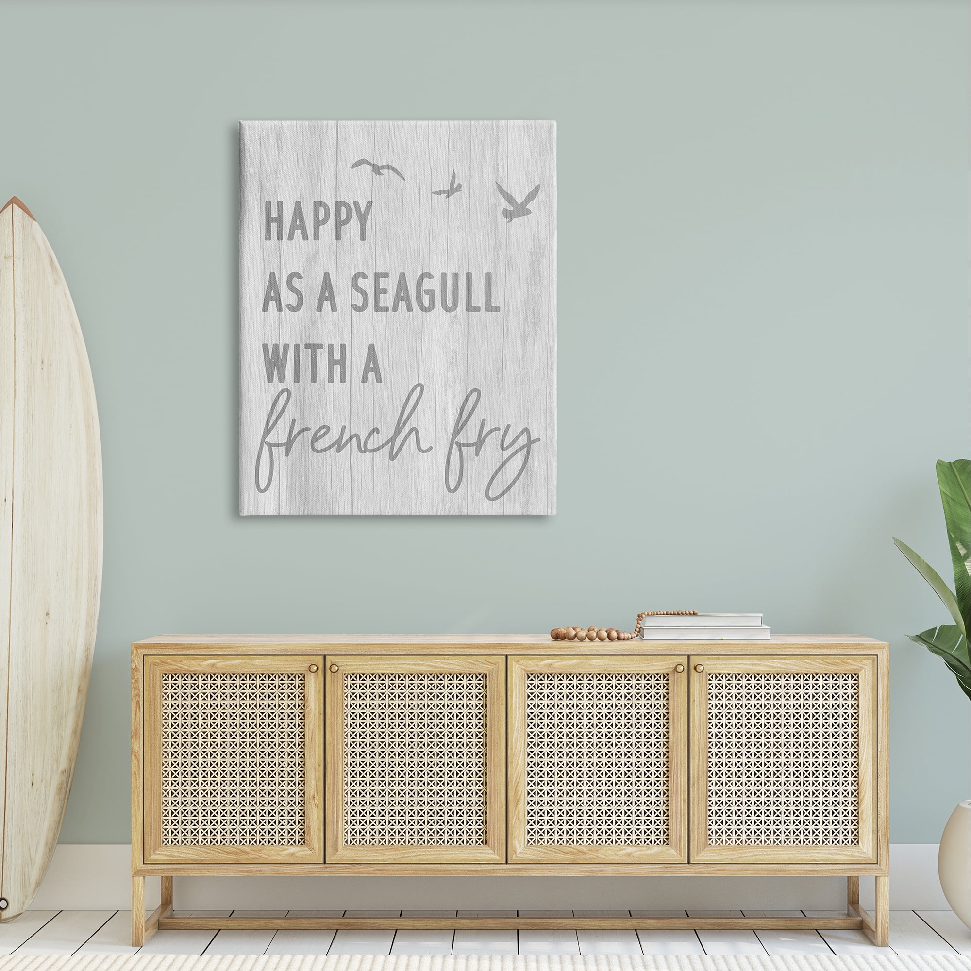 Stupell Industries Funny Happiness Phrase Rustic Seagull Beach Humor Graphic Art Gallery Wrapped Canvas Print Wall Art, Design by Daphne Polselli