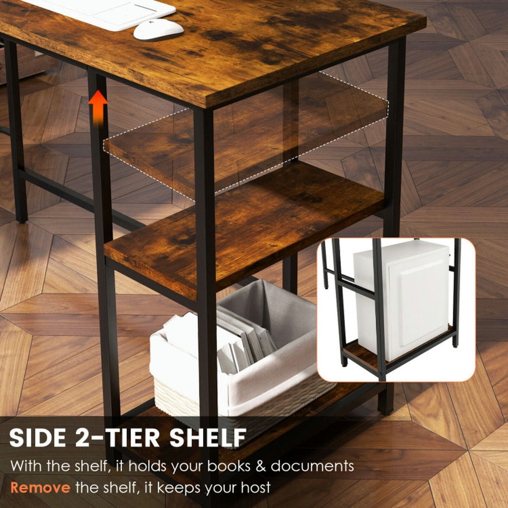 Demi Bonn L Shaped Computer Desk with 2 Outlets and 2 USB Ports, Small Home Office Desk Study Writing Table, Brown