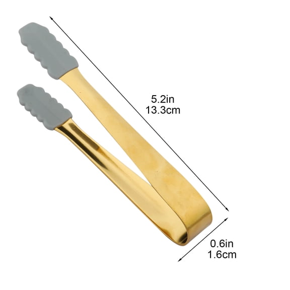 Rkxzt Ice Clip,Stainless Steel Ice Clamps with Silicone Tips 5.2 Inch Mini Tongs for Charcuterie Board Serving Food,Spoons|Stainless Steel,Gold