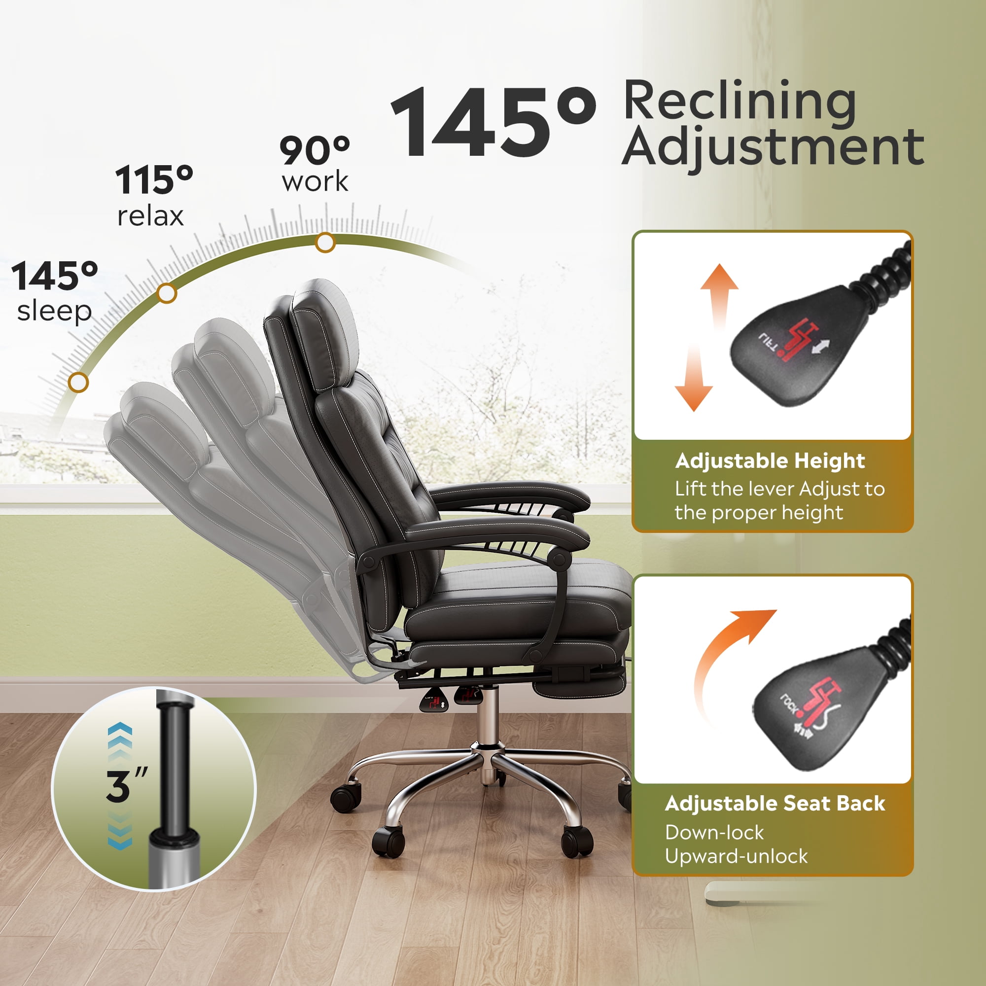 GALAXHERO Executive Chair Computer Office Chair, High Back Ergonomic Desk Chair with Adjustable Flip-up Armrests, Lumbar Support and Thick Headrest, Brown