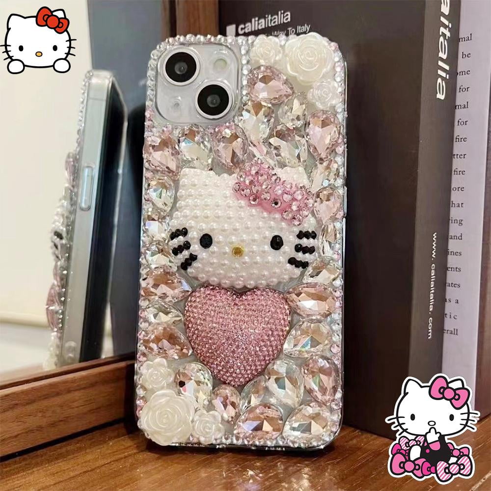 Diy Diamond-Filled Hello Kitty Mobile Phone Case for Iphone16 15 14Pro Max Sanrioed Kawaii Girls Upscale Luxurious Festival Gift