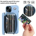 thumbnail image 3 of ELEHOLD for iPhone 15 Zipper Wallet Case with Hand& Shoulder Strap,Detachable RFID Blocking Card Slots PU Leather Stand Shockproof Protective Phone Cover for iPhone 15,Skyblue, 3 of 10