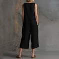 thumbnail image 5 of Guluxicc Women's Linen Capri Jumpsuit Crewneck Sleeveless Button down Loose Wide Leg Jumpsuits Summer Casual Beach Vacation Outfits, 5 of 6