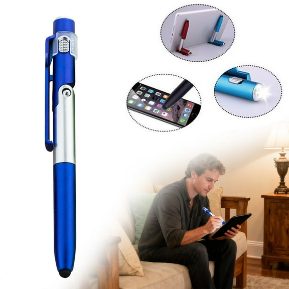 Foldable Led Light Pen,Multifunction Stylus Pen,Capacitive Ballpoint Pens with Led Light,Foldable Phone Holder Stand for Writing In The Dark(Blue)