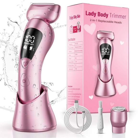 Skdwakiz Electric Razor for Women, 2-in-1 Womens Electric Razor, Rechargeable Cordless Bikini Trimmer Shaver, IPX7 Waterproof Wet Dry Body Pubic Hair Trimmer, Lady Shaver for Face, Underarm & Legs