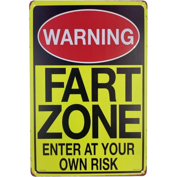 Tin Sign | Metal Wall Poster | Fart Zone Warning Enter at your own Risk 8 x 12 in. | Decoration Plaque for Business Home Bar Room Garage Garden Man Cave | Funny Alert Style