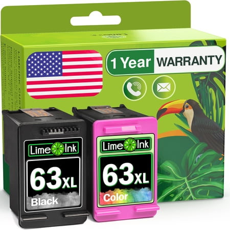 Remanufactured Limeink 2 Ink Cartridge Replacement for HP ink 63 for HP 63xl ink cartridge combo pack for HP 63 ink cartridges for HP printers 63 for HP officejet 3830 printer ink cartridges - 1BK, 1C
