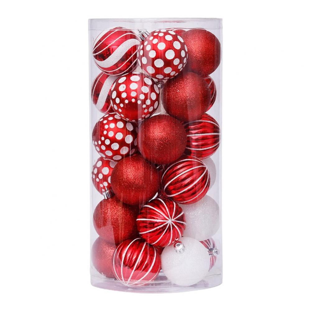 30PCS Christmas Balls Ornaments Shatterproof Holiday Bulbs Festive Wedding Hanging Ornaments Christmas Tree Decoration Clear Red&White 