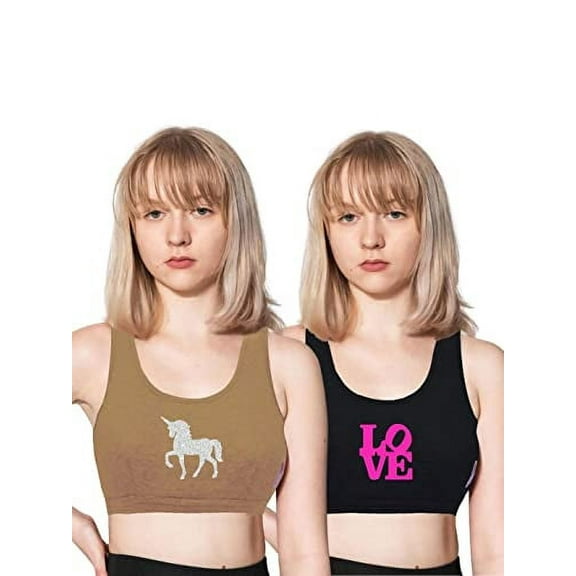 Dchica Girls Sports Training Bras For Teenager Single Front Layering Wide Strap Bra for 14-16 Years
